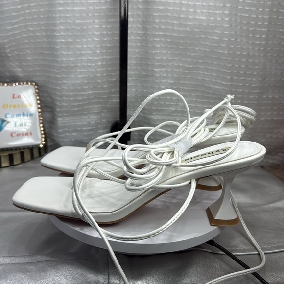 (H5) Zzheels Square Toe Lace-Up Chunky Heel Strappy Sandals,Various Sizes White - Picture 5 of 9